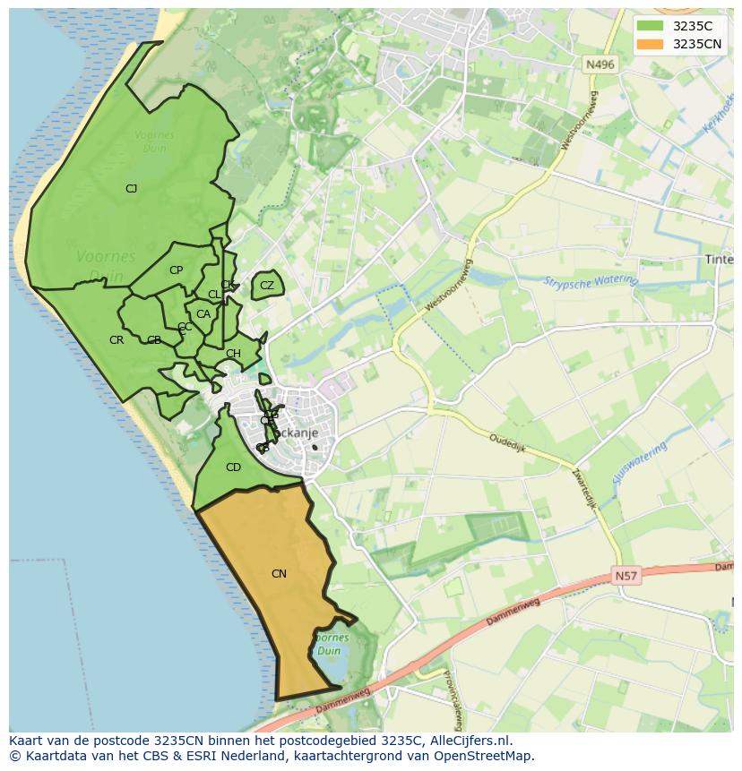 Afbeelding van het postcodegebied 3235 CN op de kaart.