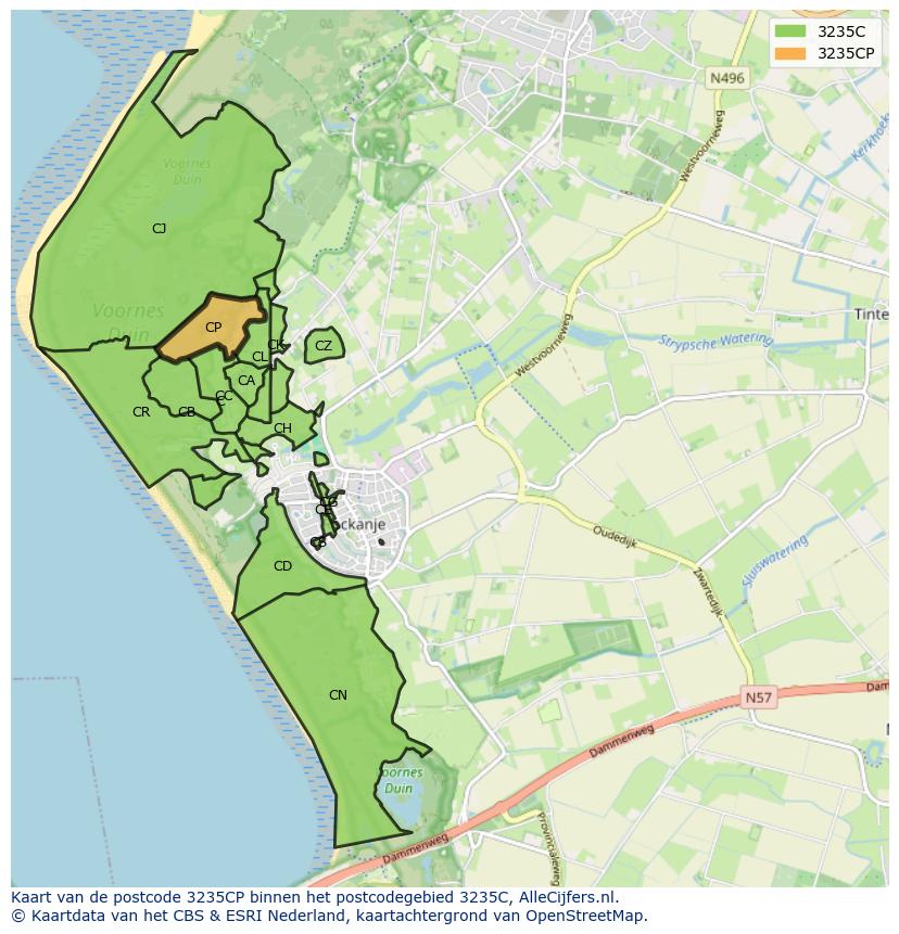 Afbeelding van het postcodegebied 3235 CP op de kaart.