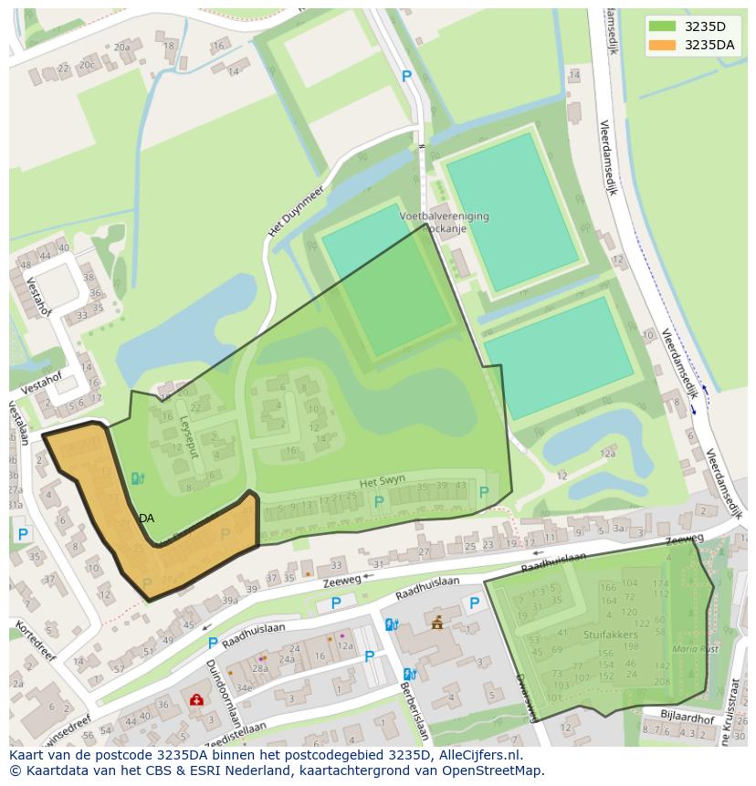Afbeelding van het postcodegebied 3235 DA op de kaart.