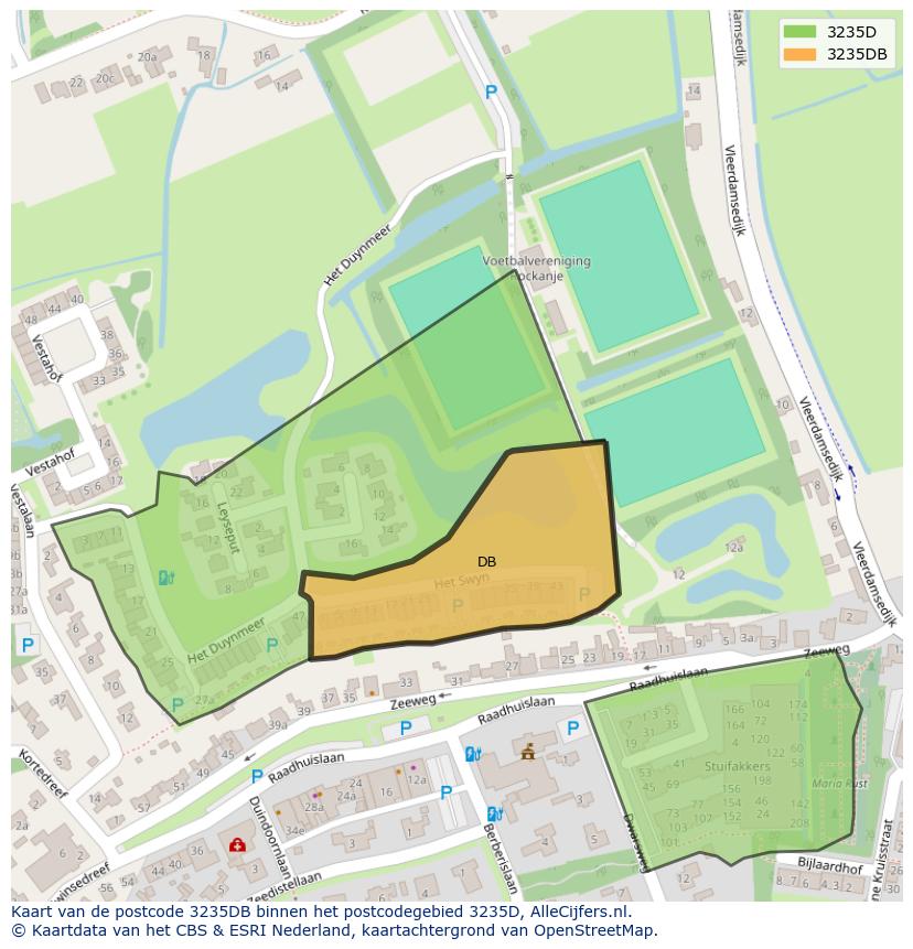 Afbeelding van het postcodegebied 3235 DB op de kaart.