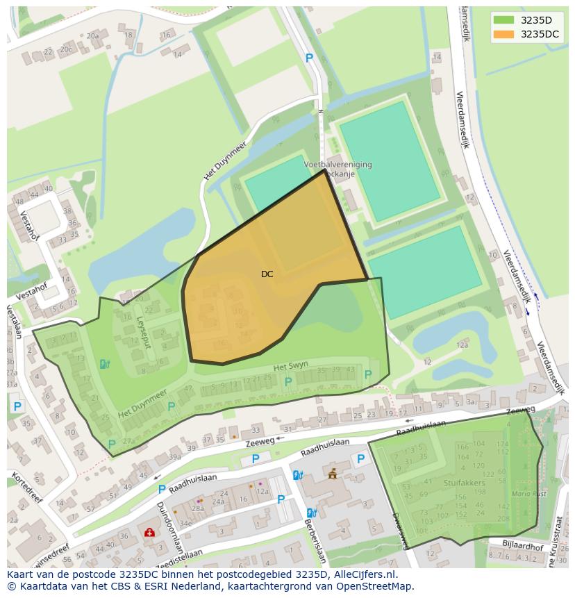 Afbeelding van het postcodegebied 3235 DC op de kaart.