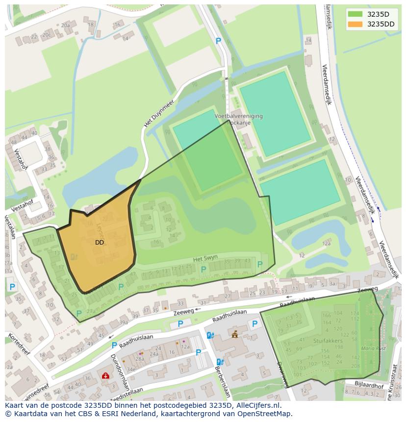 Afbeelding van het postcodegebied 3235 DD op de kaart.