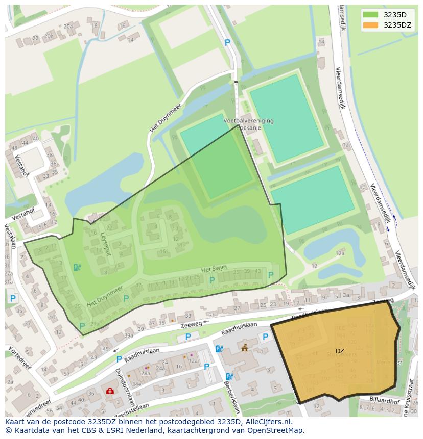 Afbeelding van het postcodegebied 3235 DZ op de kaart.