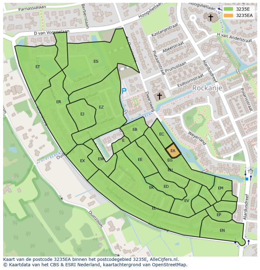 Afbeelding van het postcodegebied 3235 EA op de kaart.