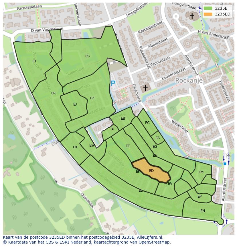 Afbeelding van het postcodegebied 3235 ED op de kaart.