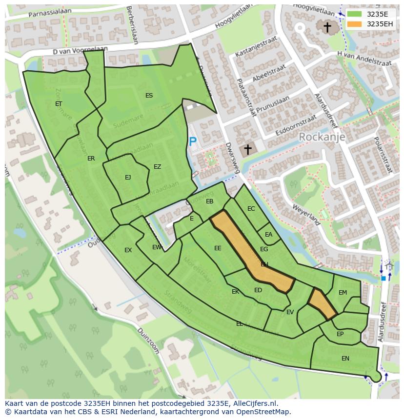 Afbeelding van het postcodegebied 3235 EH op de kaart.