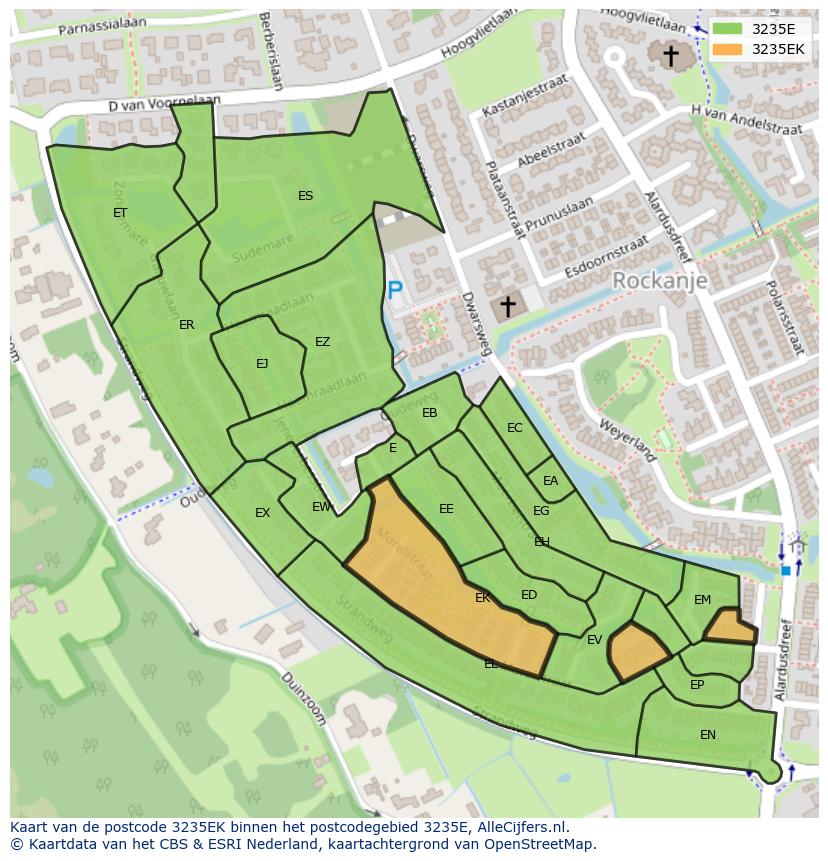 Afbeelding van het postcodegebied 3235 EK op de kaart.