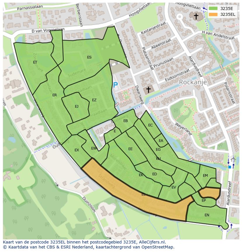 Afbeelding van het postcodegebied 3235 EL op de kaart.