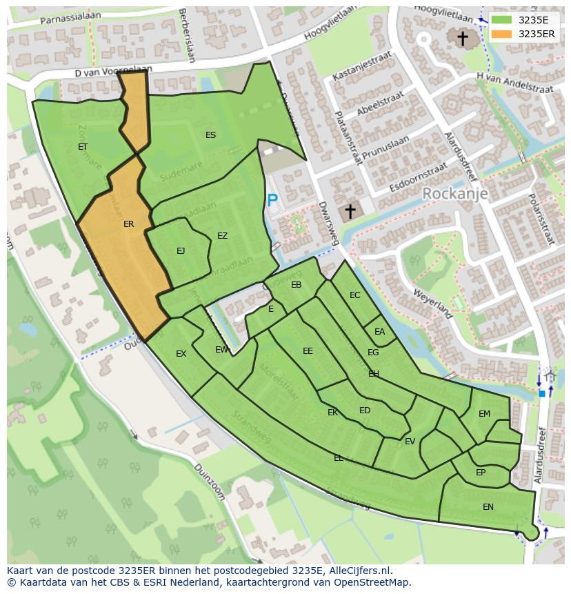 Afbeelding van het postcodegebied 3235 ER op de kaart.