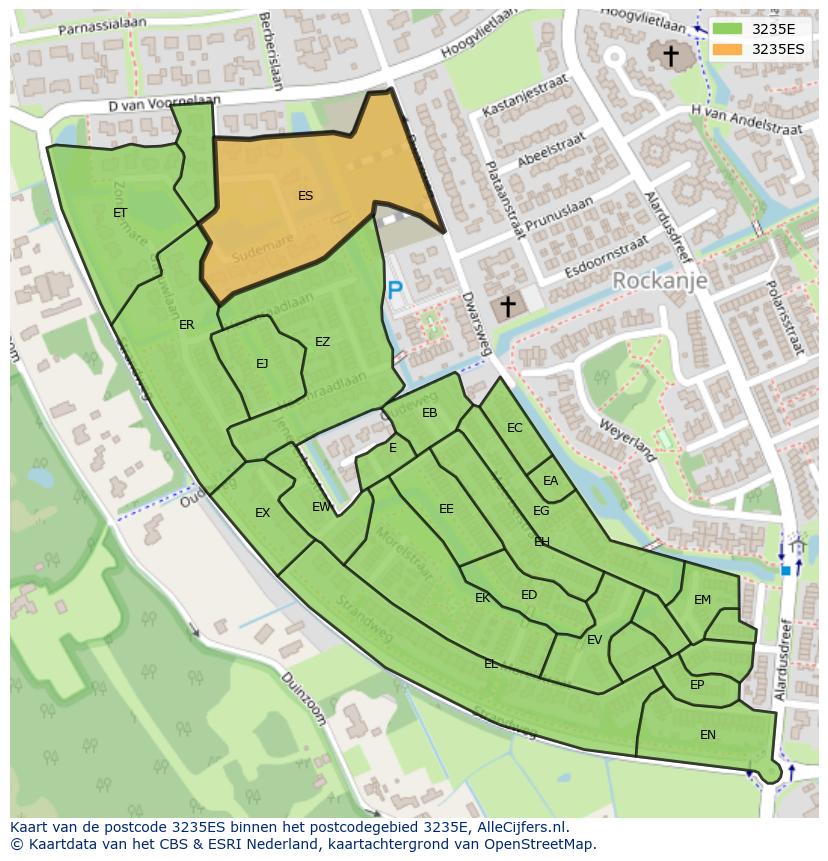 Afbeelding van het postcodegebied 3235 ES op de kaart.