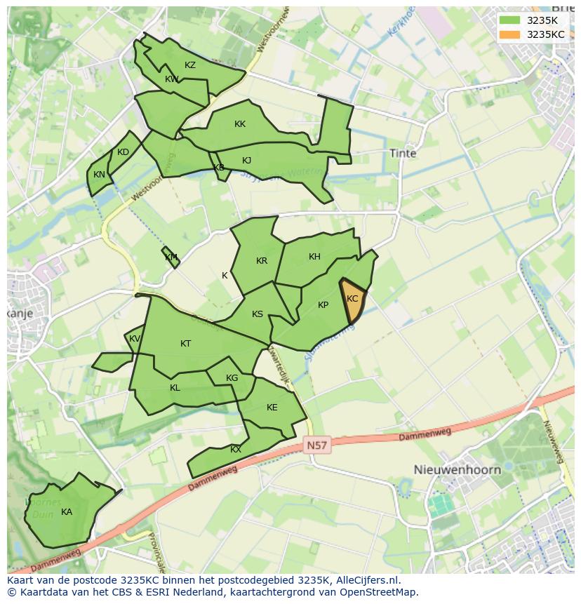 Afbeelding van het postcodegebied 3235 KC op de kaart.