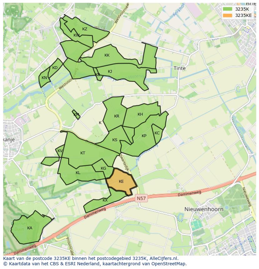 Afbeelding van het postcodegebied 3235 KE op de kaart.
