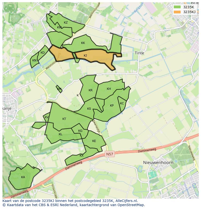 Afbeelding van het postcodegebied 3235 KJ op de kaart.