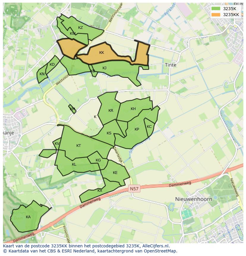 Afbeelding van het postcodegebied 3235 KK op de kaart.