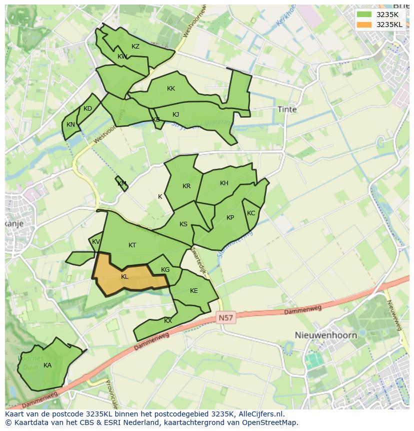 Afbeelding van het postcodegebied 3235 KL op de kaart.