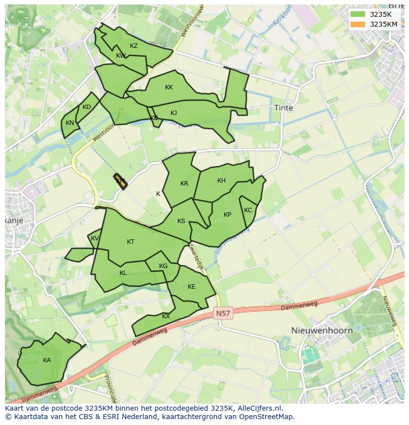 Afbeelding van het postcodegebied 3235 KM op de kaart.