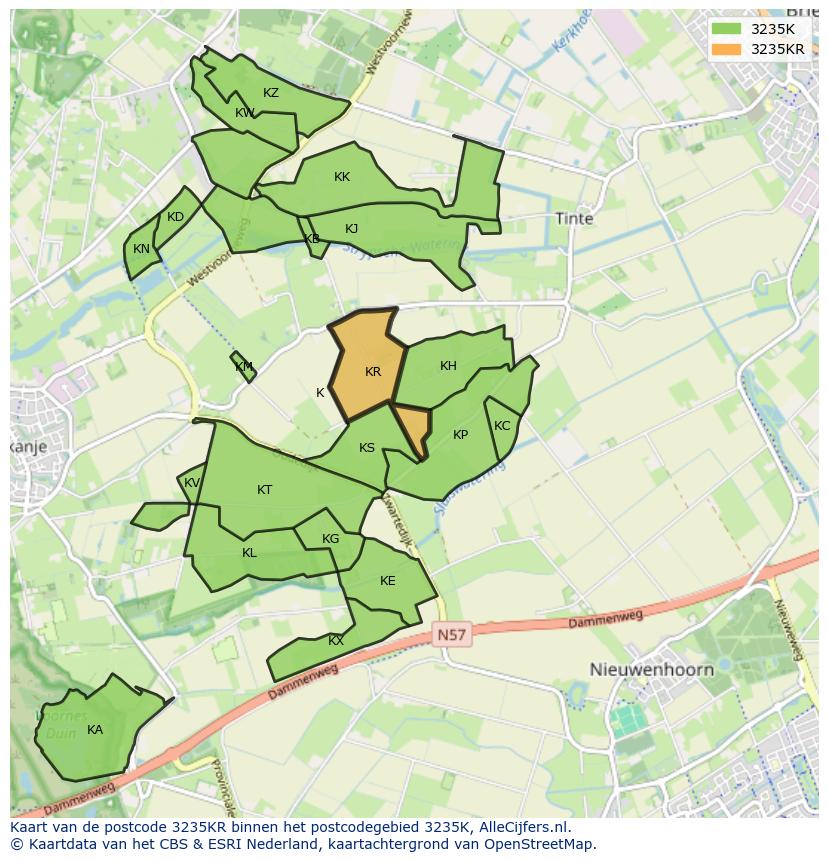 Afbeelding van het postcodegebied 3235 KR op de kaart.