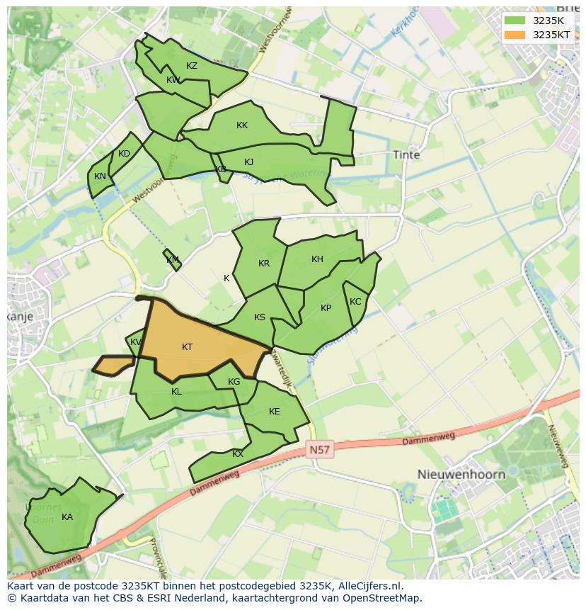 Afbeelding van het postcodegebied 3235 KT op de kaart.