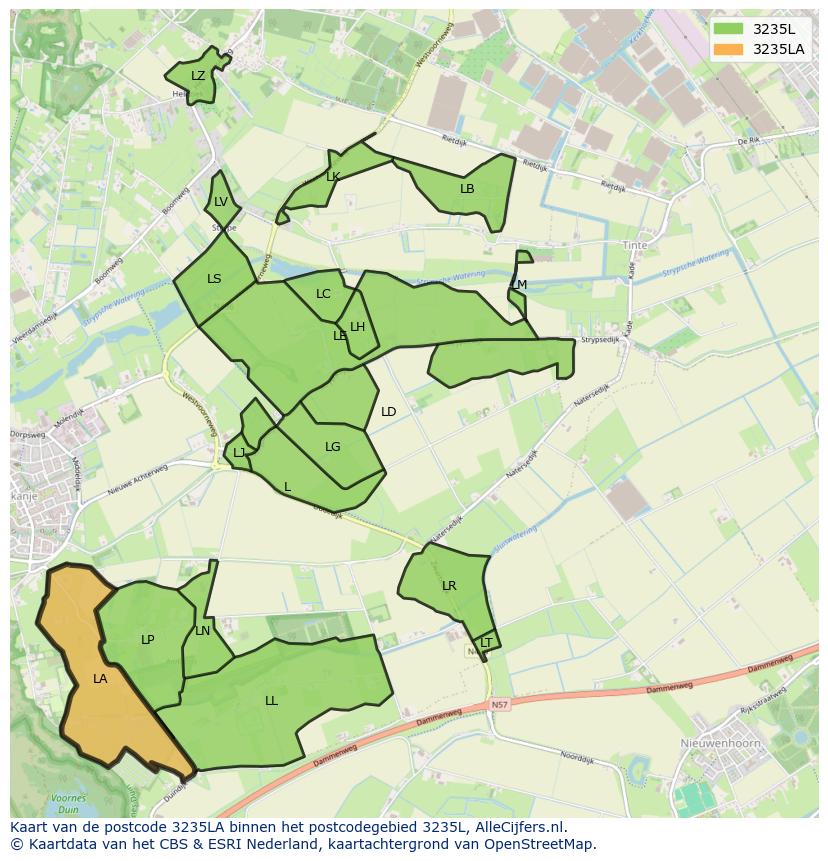 Afbeelding van het postcodegebied 3235 LA op de kaart.