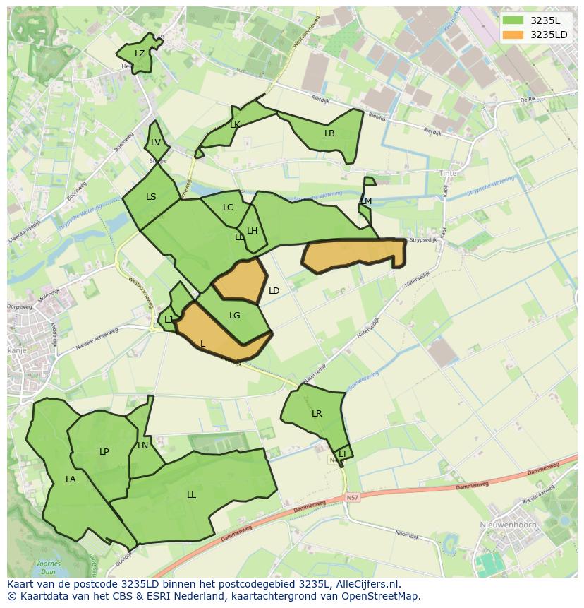 Afbeelding van het postcodegebied 3235 LD op de kaart.