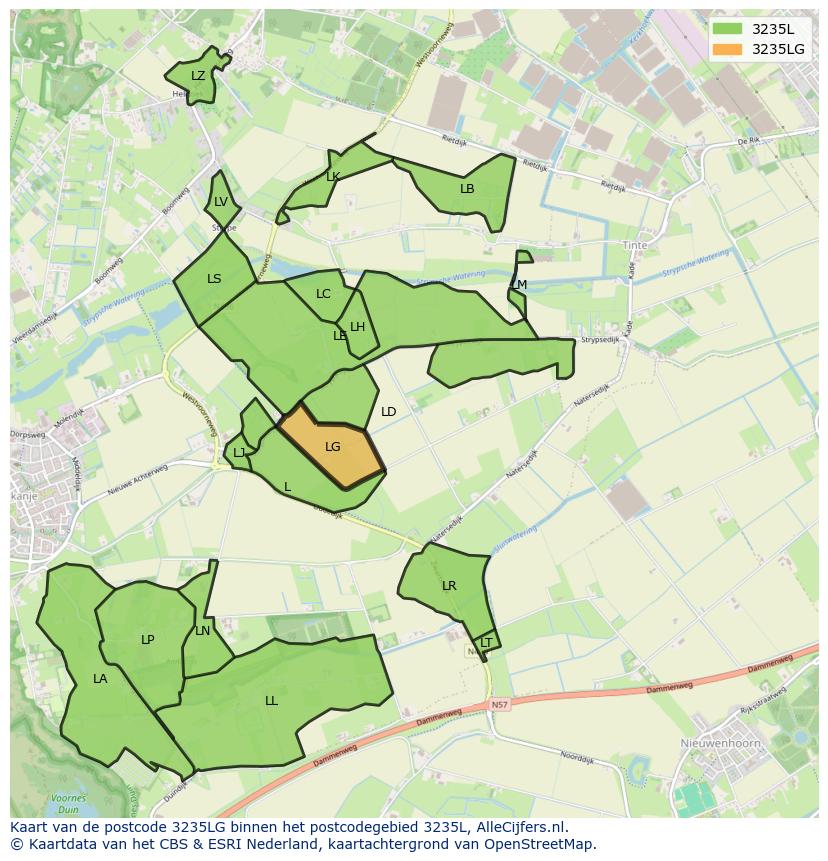 Afbeelding van het postcodegebied 3235 LG op de kaart.