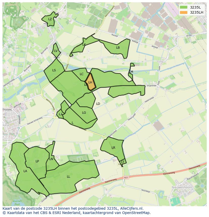 Afbeelding van het postcodegebied 3235 LH op de kaart.