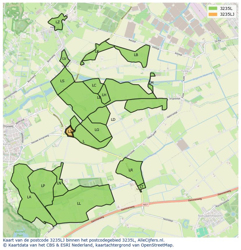 Afbeelding van het postcodegebied 3235 LJ op de kaart.