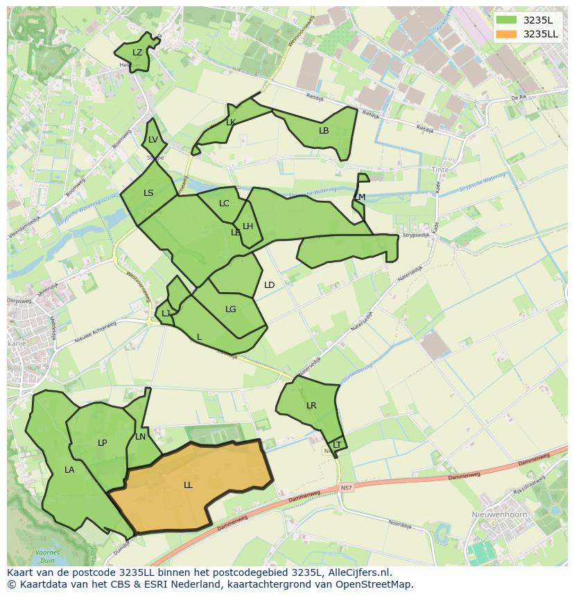 Afbeelding van het postcodegebied 3235 LL op de kaart.