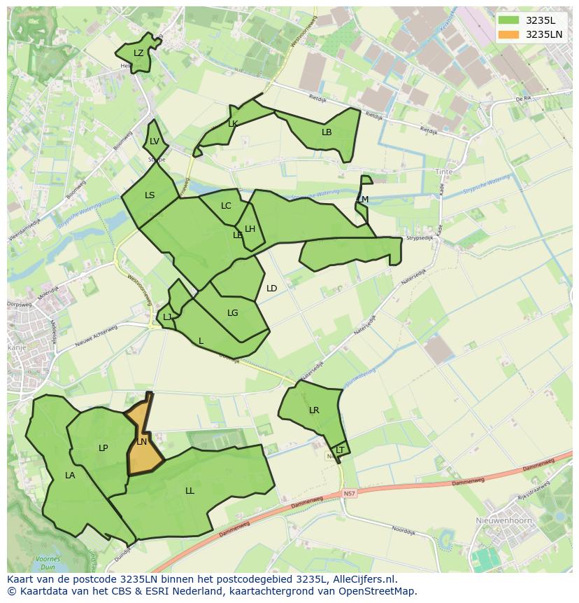 Afbeelding van het postcodegebied 3235 LN op de kaart.