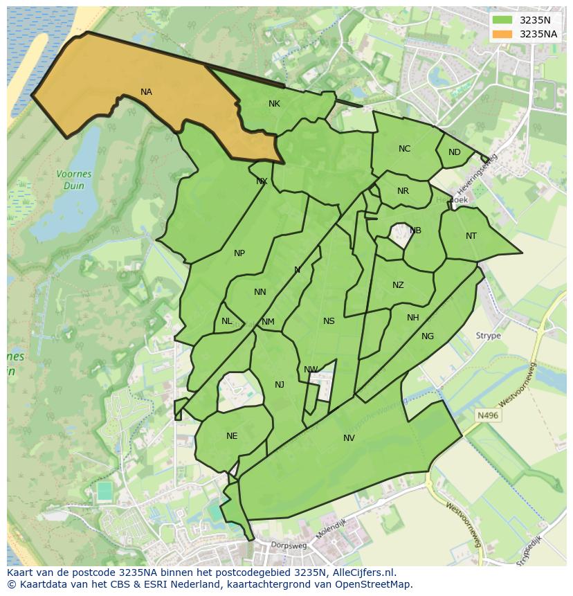 Afbeelding van het postcodegebied 3235 NA op de kaart.