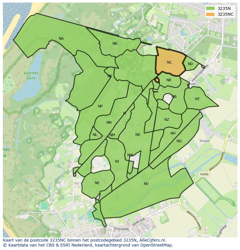 Afbeelding van het postcodegebied 3235 NC op de kaart.