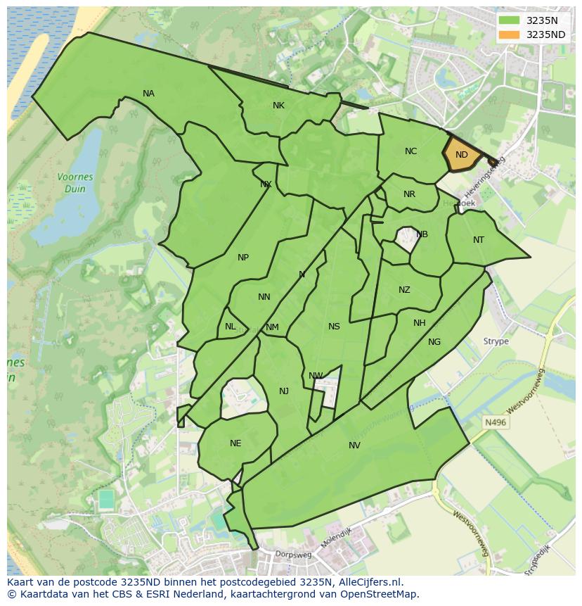Afbeelding van het postcodegebied 3235 ND op de kaart.