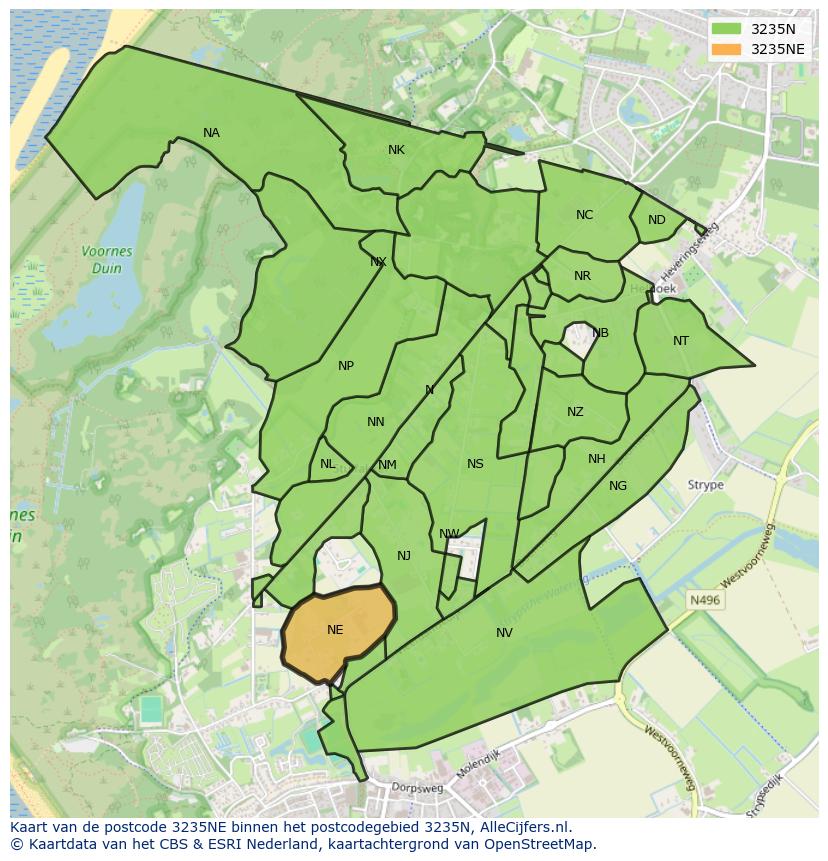 Afbeelding van het postcodegebied 3235 NE op de kaart.