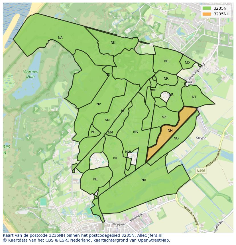 Afbeelding van het postcodegebied 3235 NH op de kaart.