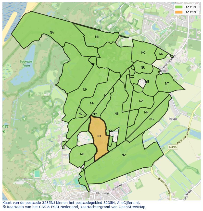 Afbeelding van het postcodegebied 3235 NJ op de kaart.