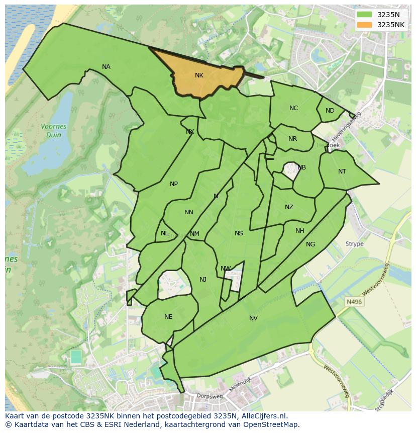 Afbeelding van het postcodegebied 3235 NK op de kaart.