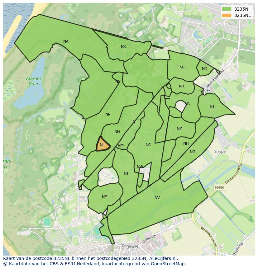 Afbeelding van het postcodegebied 3235 NL op de kaart.