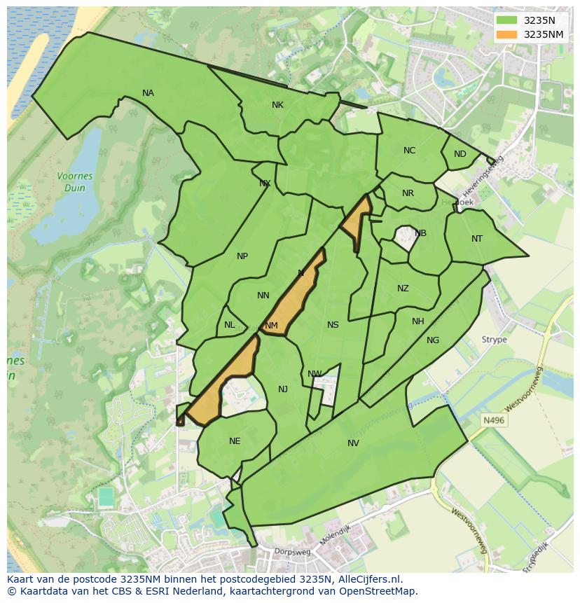 Afbeelding van het postcodegebied 3235 NM op de kaart.