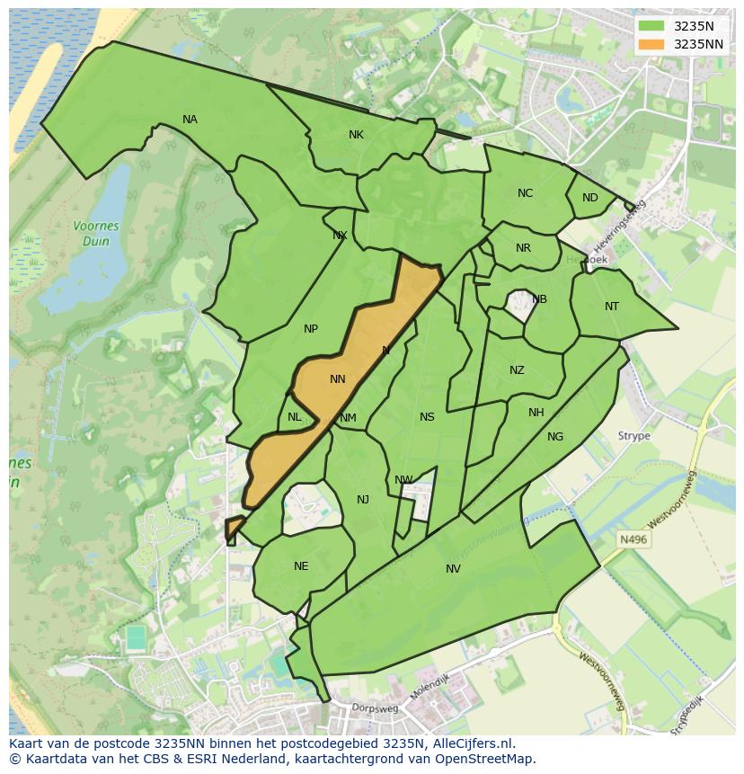 Afbeelding van het postcodegebied 3235 NN op de kaart.