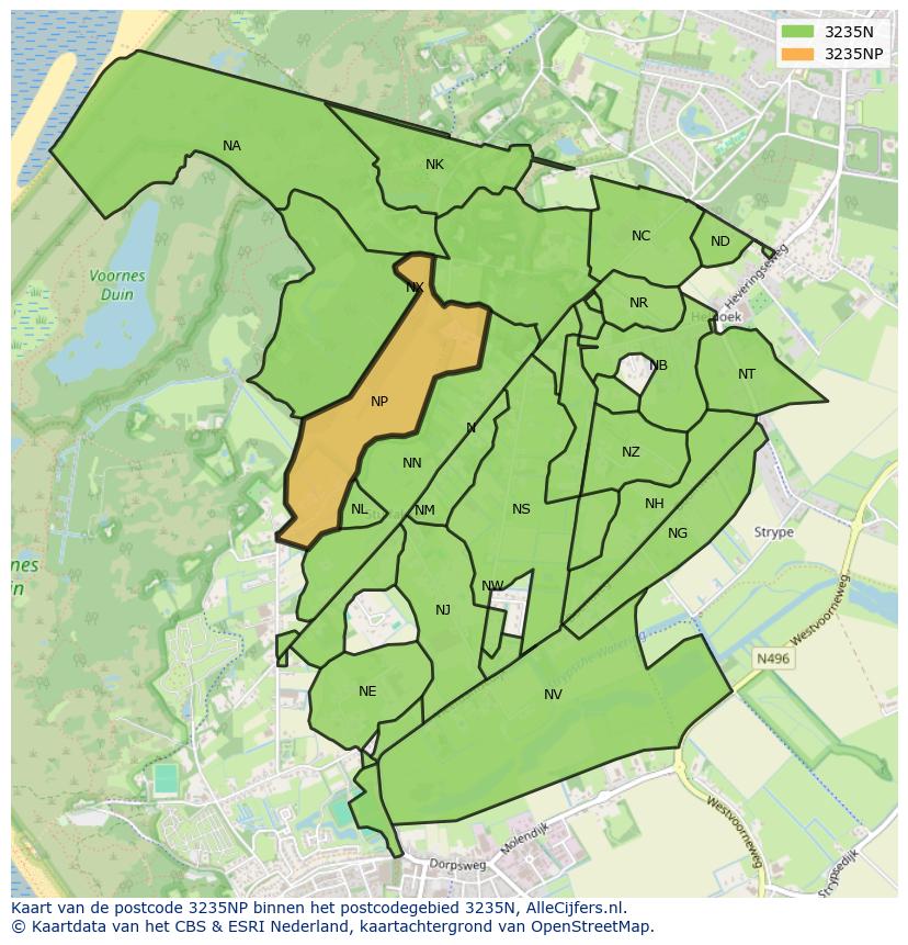 Afbeelding van het postcodegebied 3235 NP op de kaart.