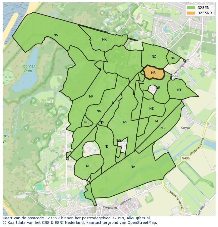 Afbeelding van het postcodegebied 3235 NR op de kaart.