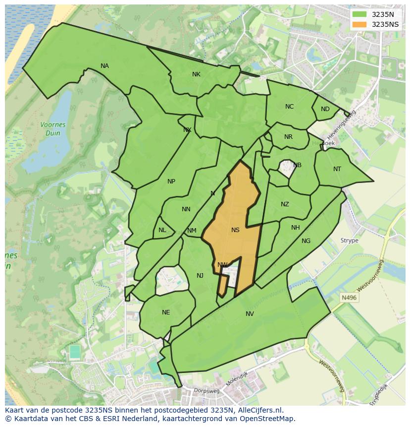 Afbeelding van het postcodegebied 3235 NS op de kaart.