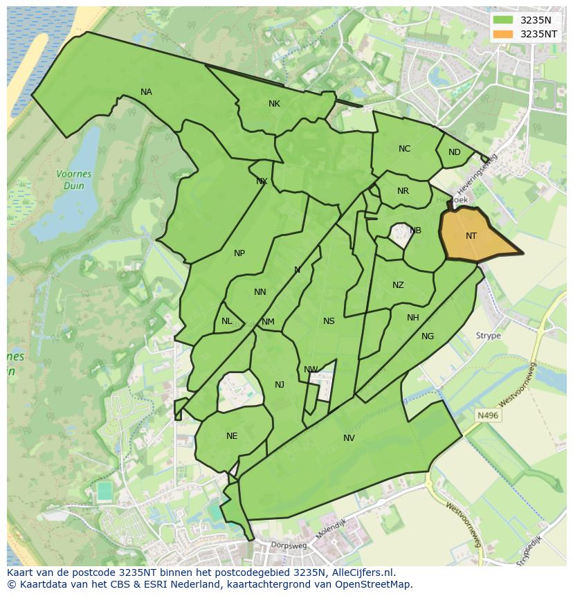 Afbeelding van het postcodegebied 3235 NT op de kaart.