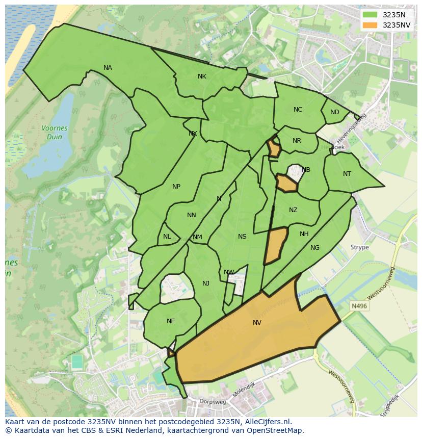 Afbeelding van het postcodegebied 3235 NV op de kaart.