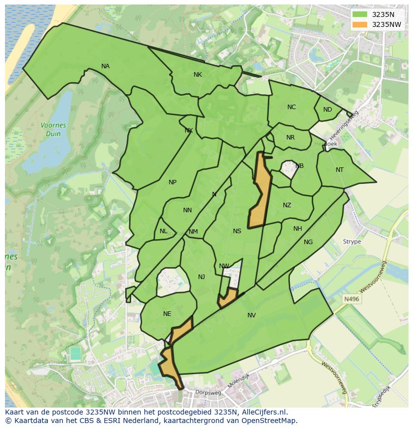 Afbeelding van het postcodegebied 3235 NW op de kaart.