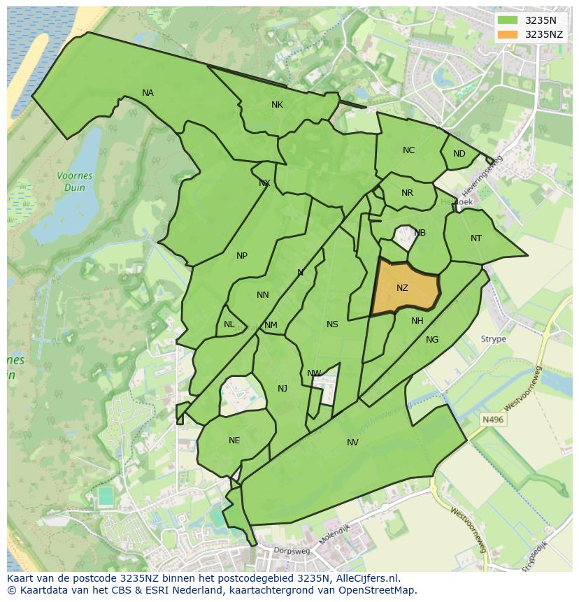 Afbeelding van het postcodegebied 3235 NZ op de kaart.