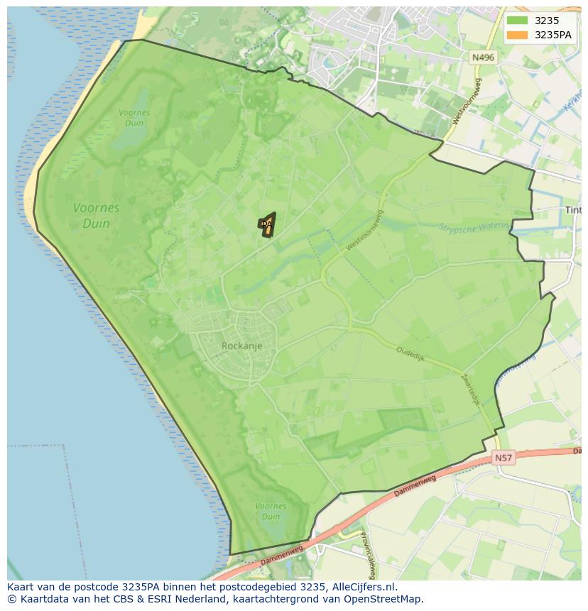 Afbeelding van het postcodegebied 3235 PA op de kaart.