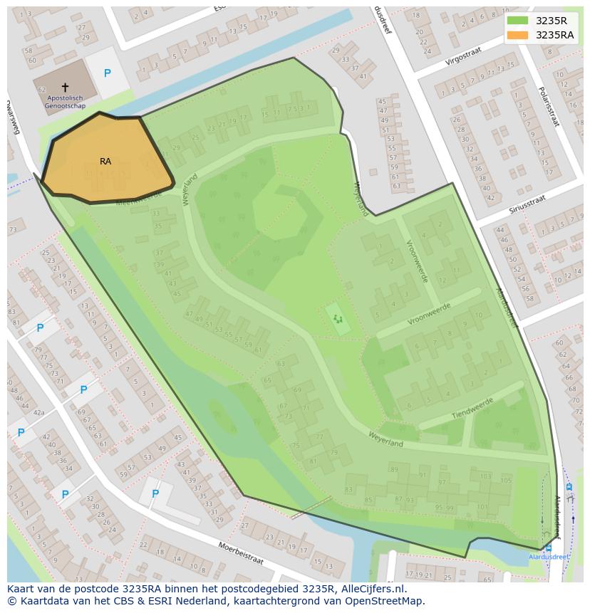 Afbeelding van het postcodegebied 3235 RA op de kaart.