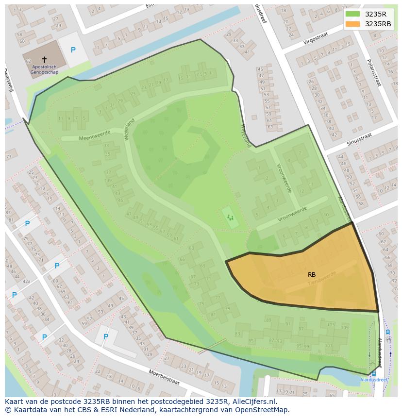 Afbeelding van het postcodegebied 3235 RB op de kaart.