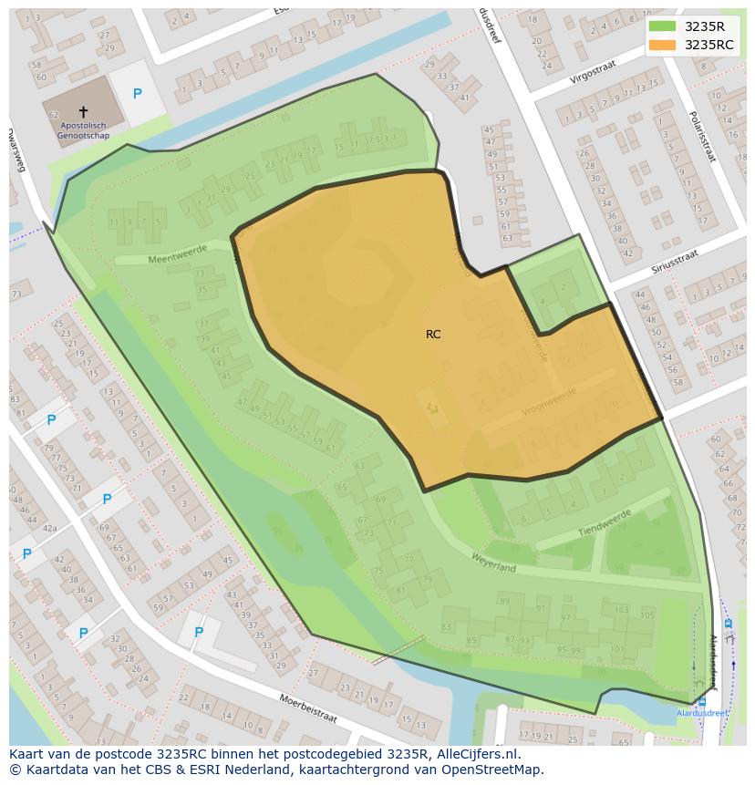 Afbeelding van het postcodegebied 3235 RC op de kaart.
